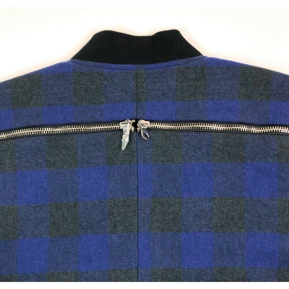 Mostly Heard Rarely Seen Mens XL Blue Black Plaid Zipper Bomber Jacket Coat - Picture 11 of 12